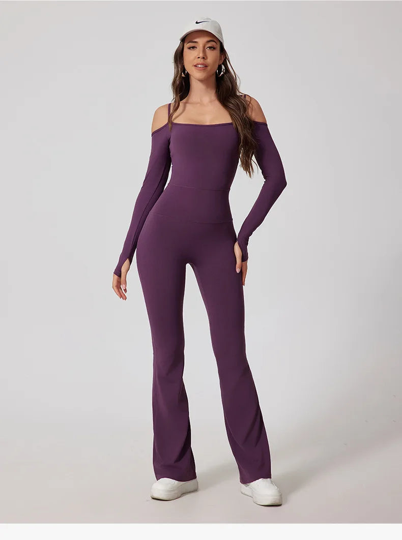 Yoga Jumpsuit Women's Sports Overalls Flared Trousers