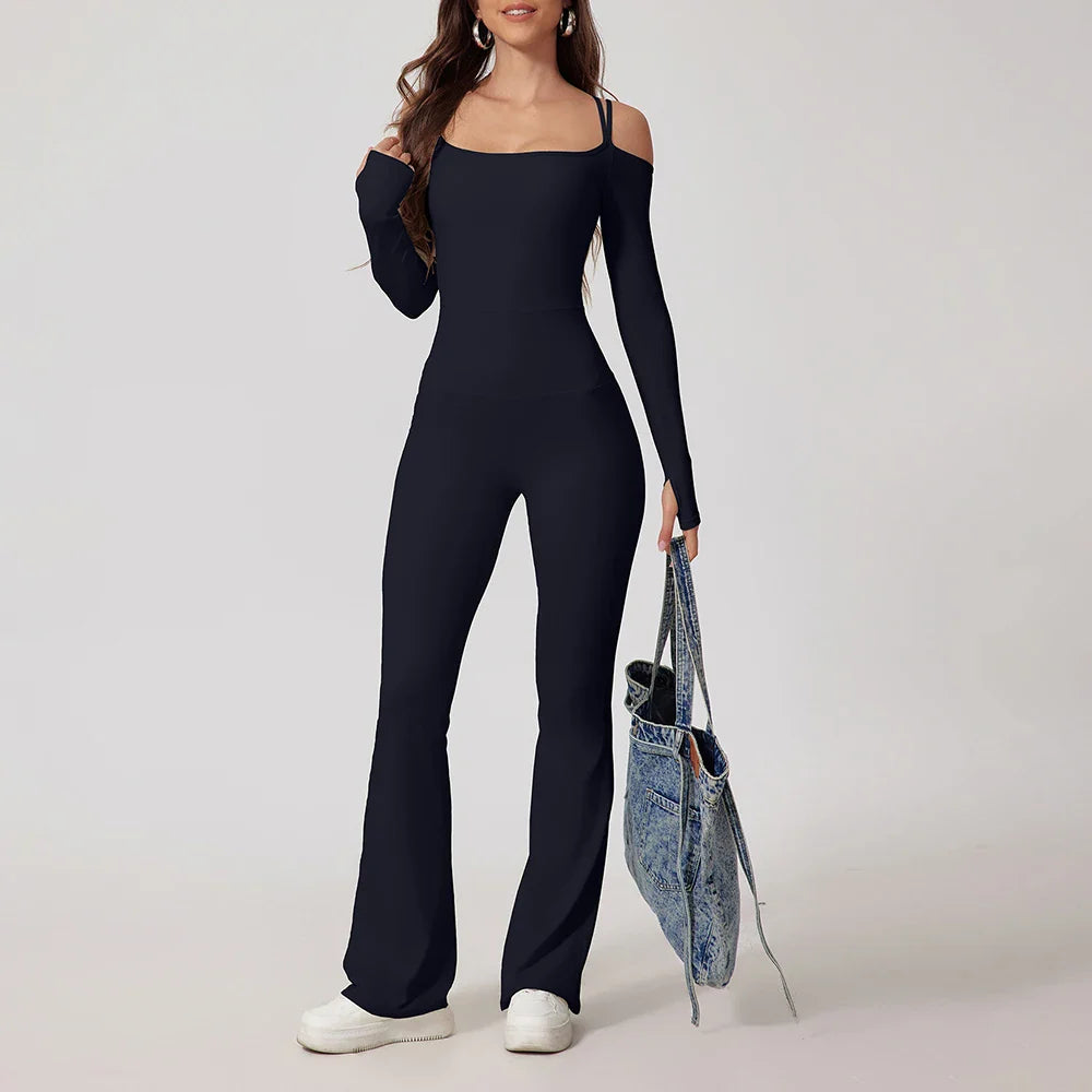 Yoga Jumpsuit Women's Sports Overalls Flared Trousers