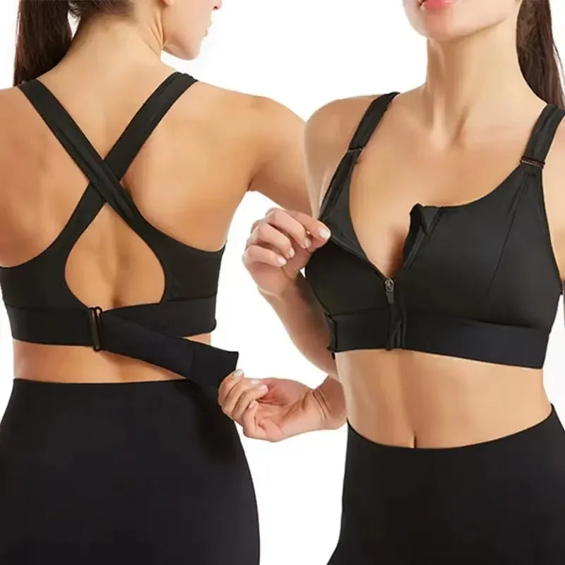 Front Zipper Adjustable Strap Athletic Bra