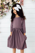 Vintage Violet 3/4 Sleeve Pocket Twirl Dress