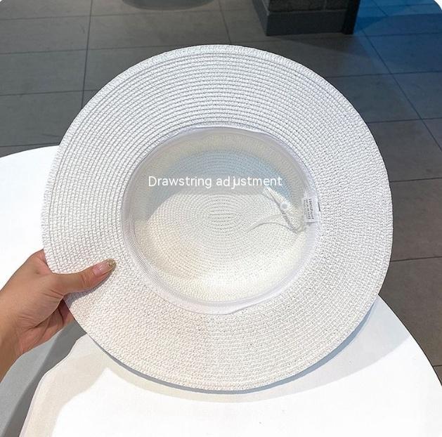 Retro Fashion Versatile Pearl Flat Top Sun Protection Beach Hat