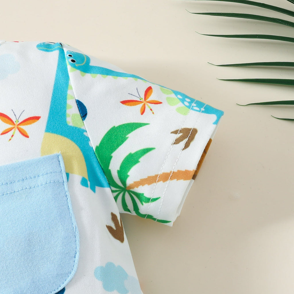 Fashion New Boy Cartoon Dinosaur Printing Suit