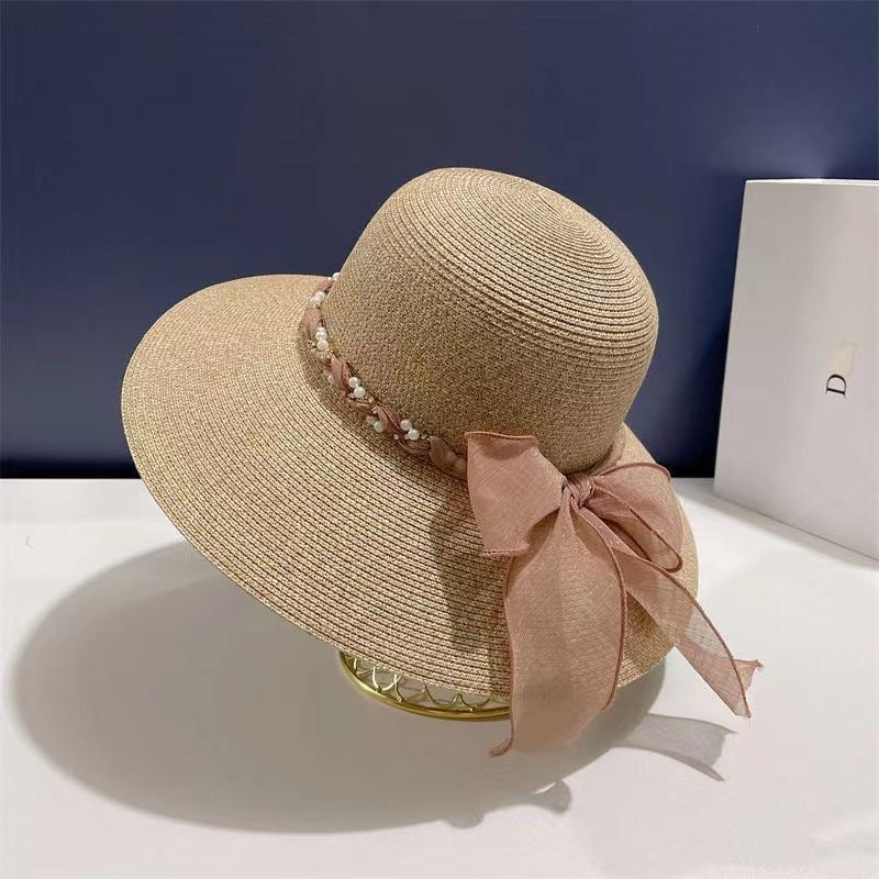 French Style Lace Strap Big Brim Beach Hat Seaside Play Straw Hat Female Sun-proof All-matching