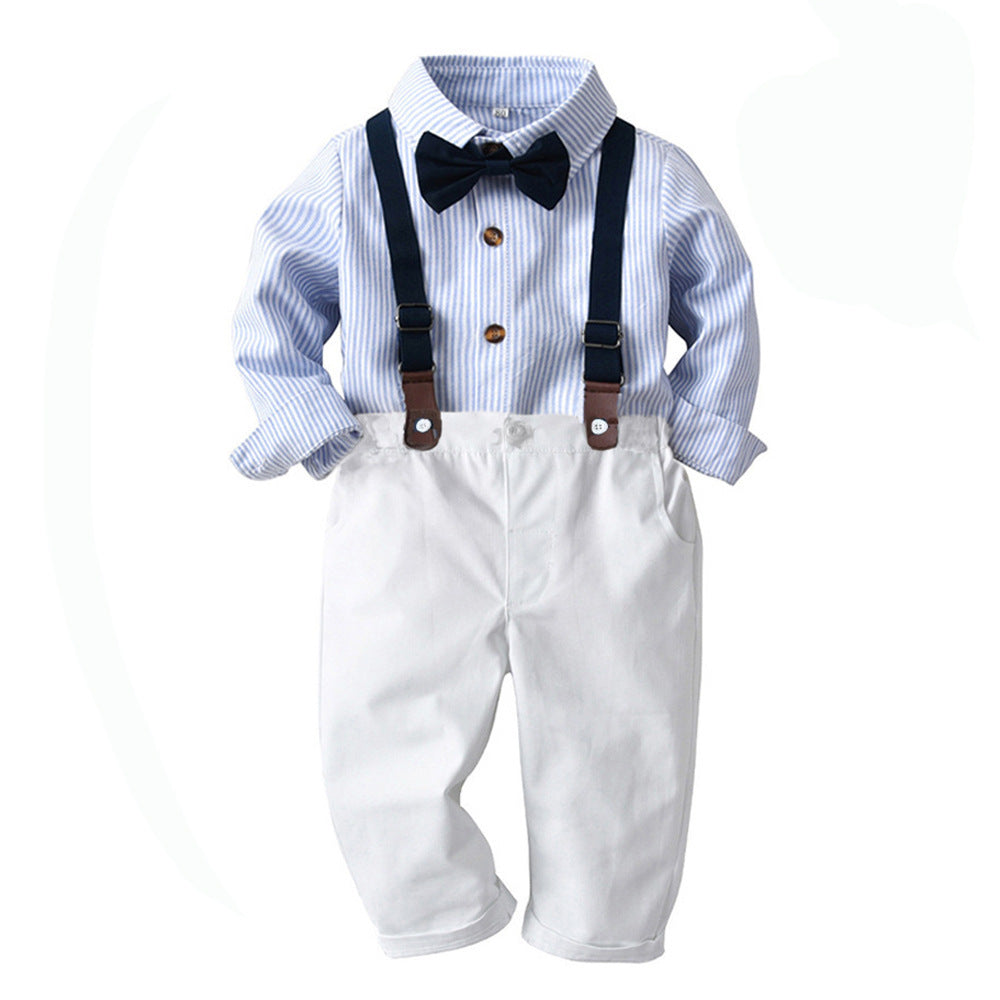 Boys' Spring And Autumn New Striped Shirt Hat Pants Match Suit