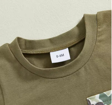 Boy's Camouflage Printed Faux Pocket Short Sleeve Top Suit
