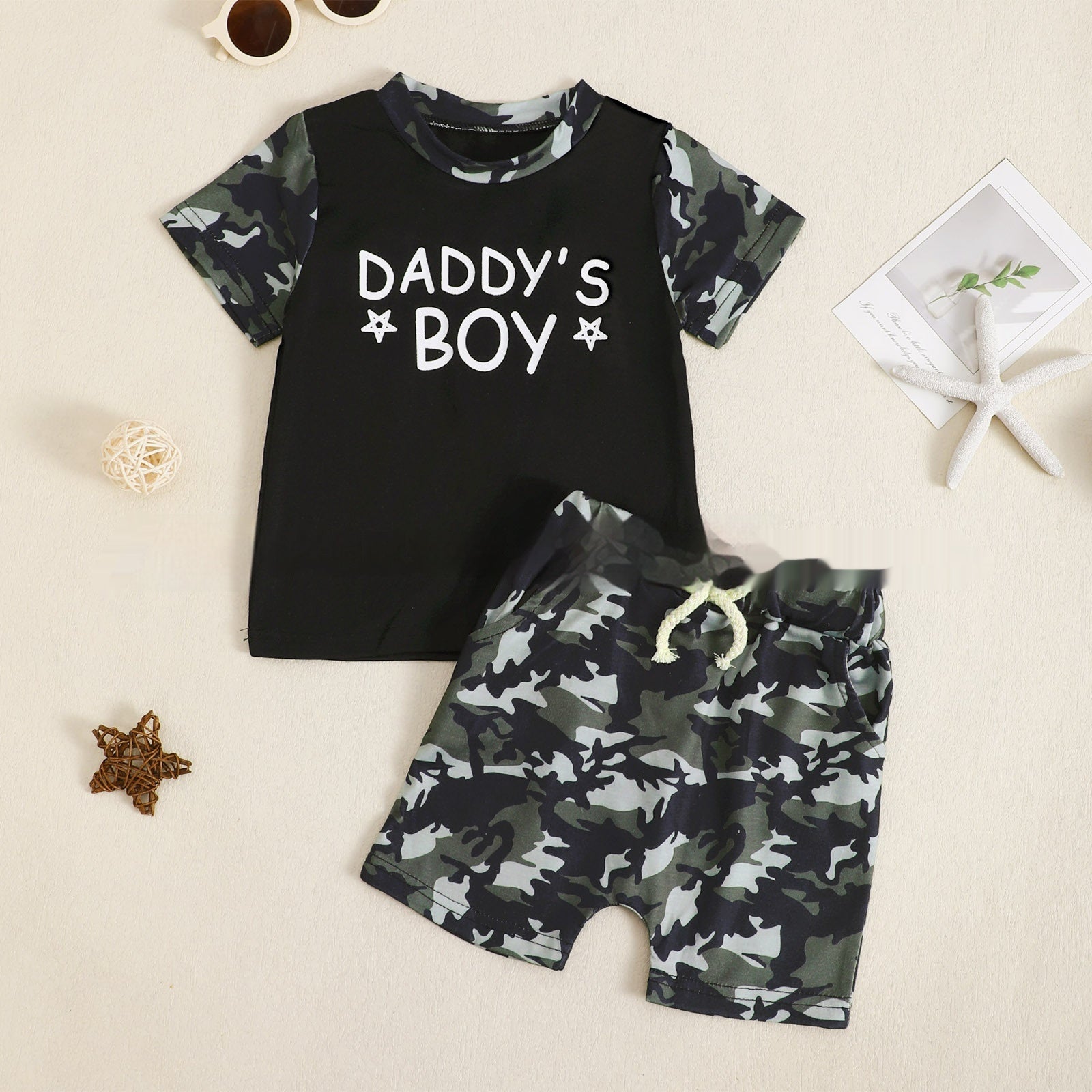Boy's Camouflage T-shirt And Shorts Two-piece Set