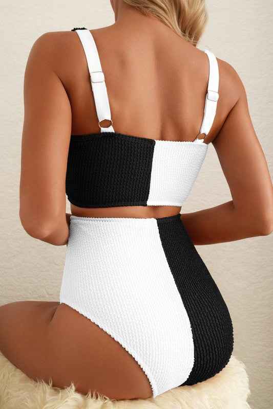 Colorblock Corded Square Neck Bikini Swimsuit