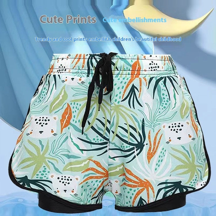 Boys' Swimming Trunks Summer Anti-embarrassment Double-layer Quick-drying