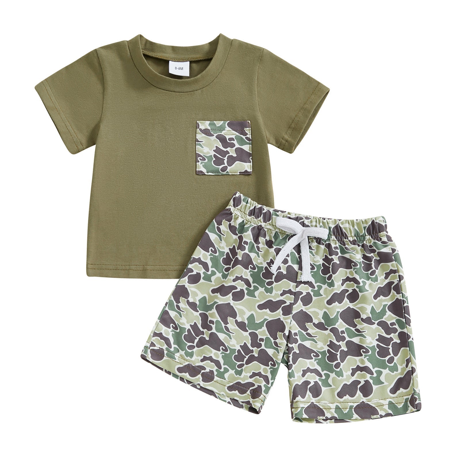 Boy's Camouflage Printed Faux Pocket Short Sleeve Top Suit