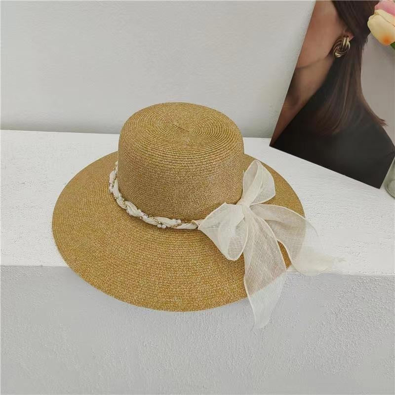 French Style Lace Strap Big Brim Beach Hat Seaside Play Straw Hat Female Sun-proof All-matching