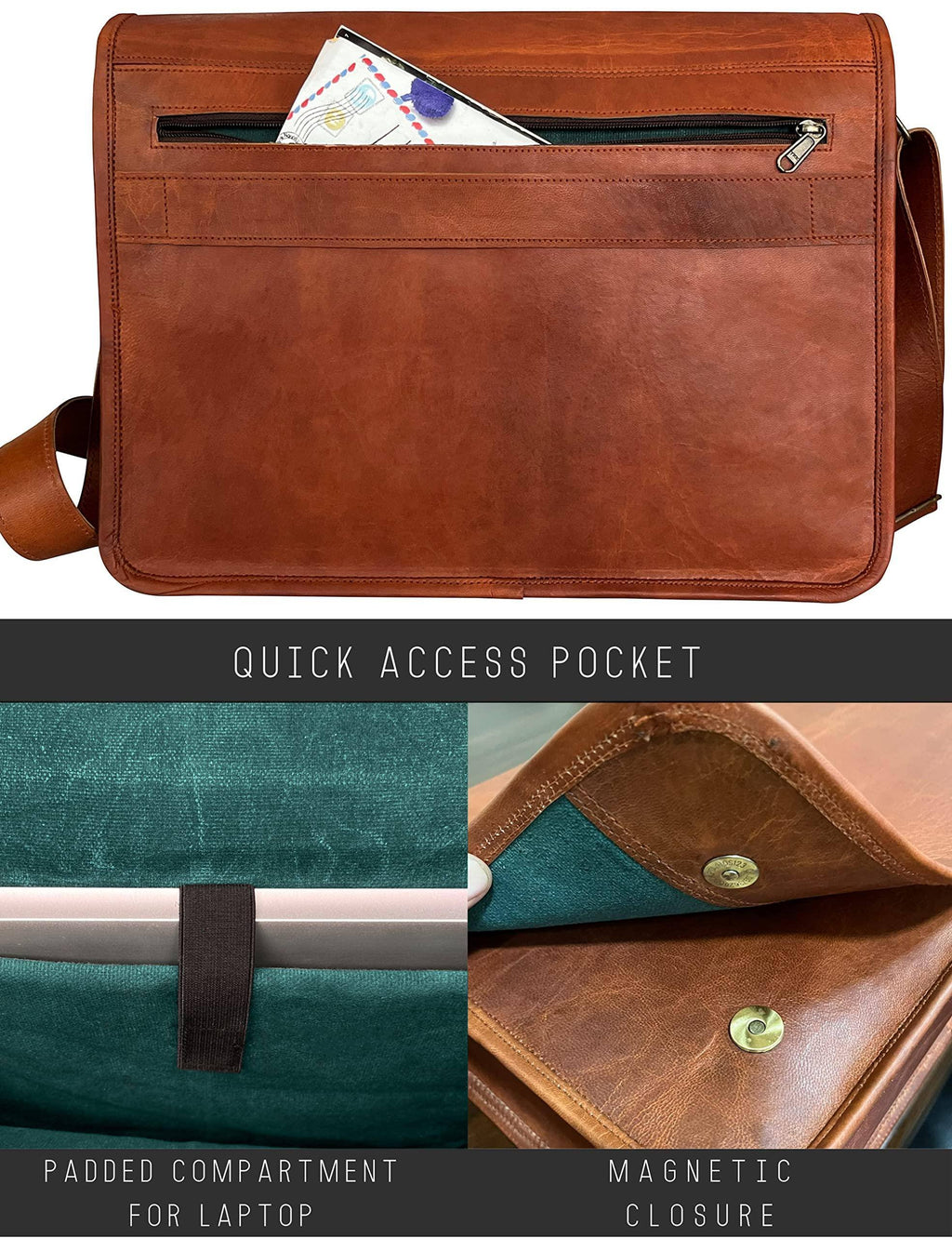 Men’s Leather Messenger Bag – 15.6 Laptop Ready