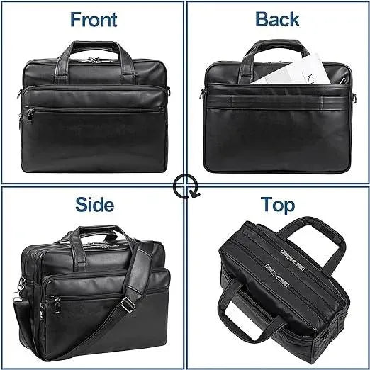 Men’s Leather Messenger Bag – Water-Resistant 15.6 Laptop Ready