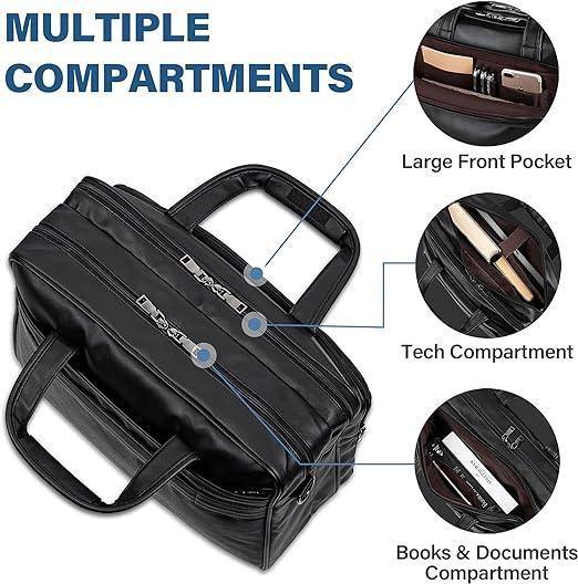 Men’s Leather Messenger Bag – Water-Resistant 15.6 Laptop Ready