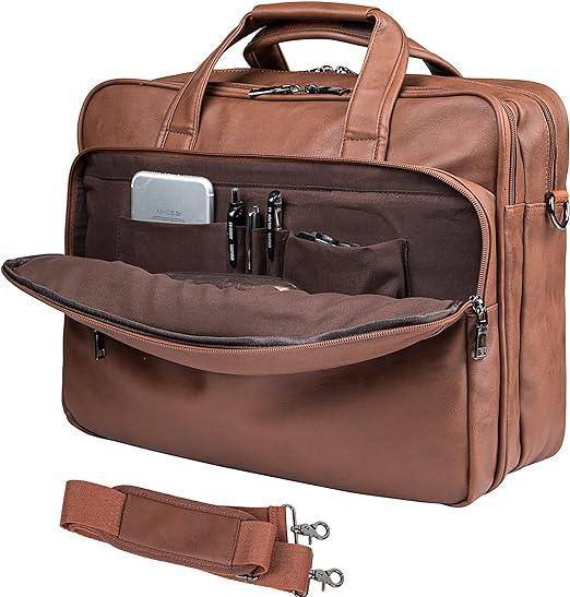 Men’s Leather Messenger Bag – Water-Resistant 15.6 Laptop Ready