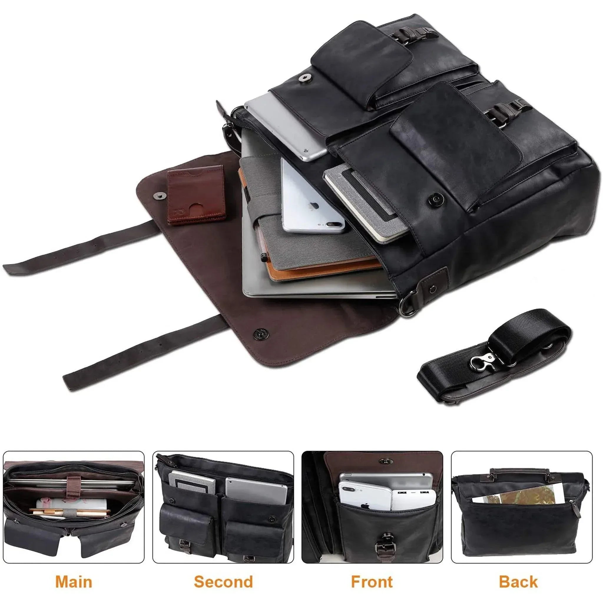 Men’s Leather Messenger Bag – Water-Resistant Professional Commute