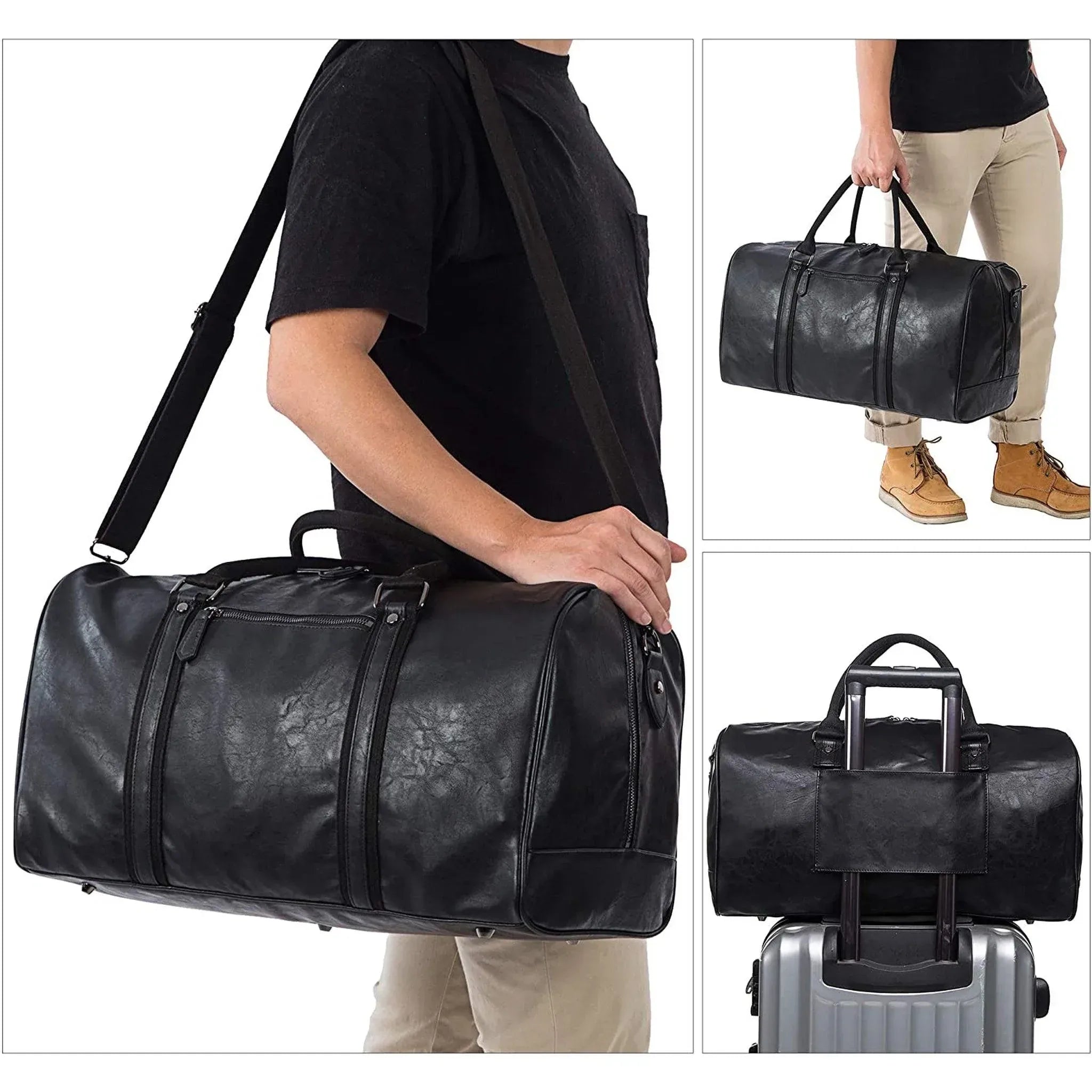 Men’s Leather Duffel Bag – 52L Travel Weekend Ready