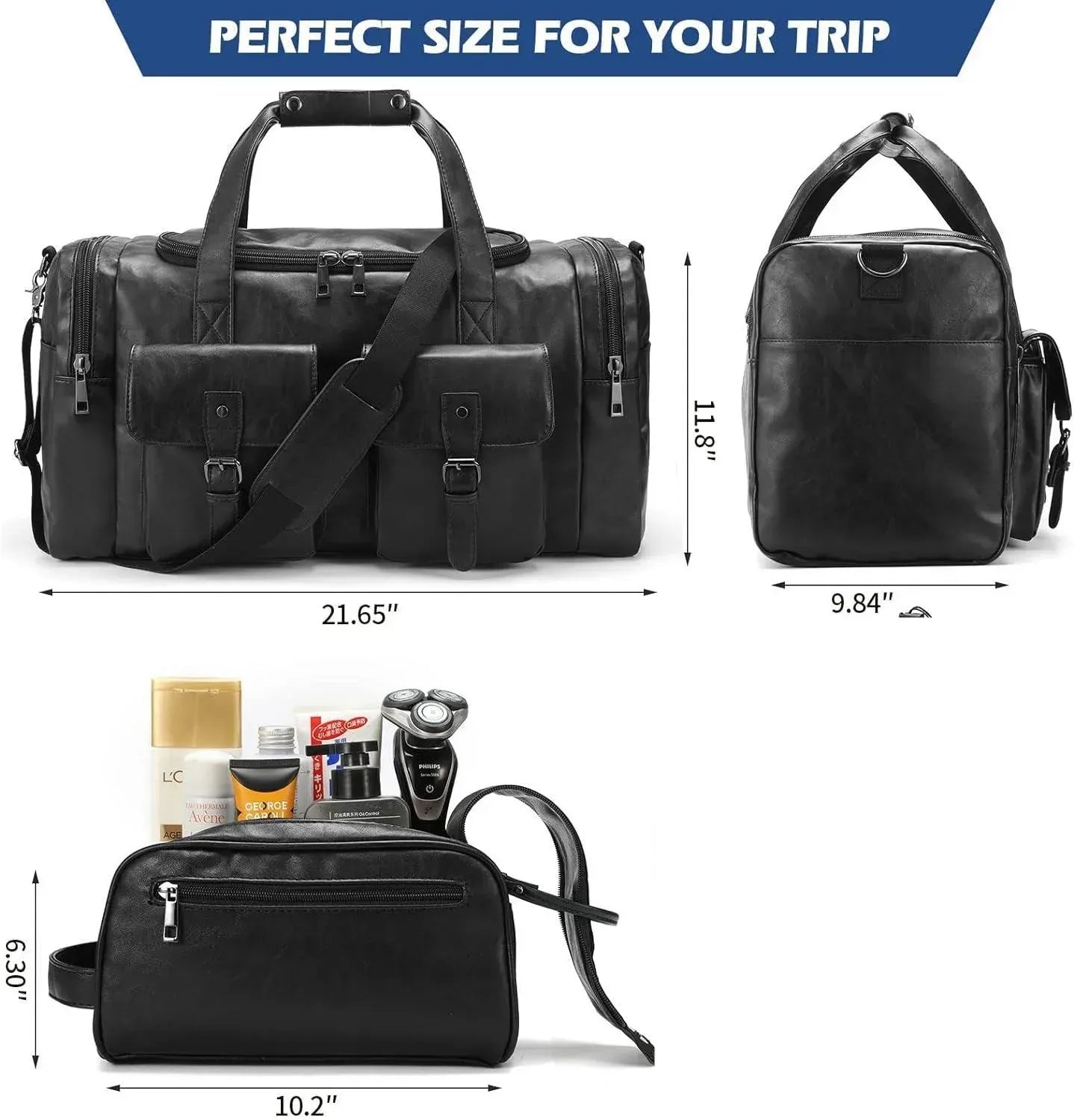 Men’s Leather Duffel Bag – With Toiletry Set