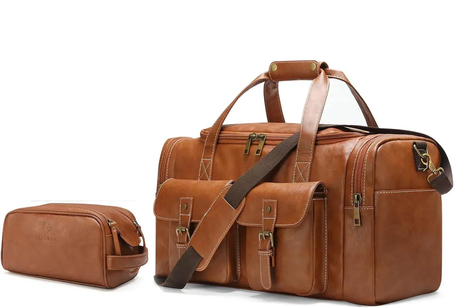Men’s Leather Duffel Bag – With Toiletry Set