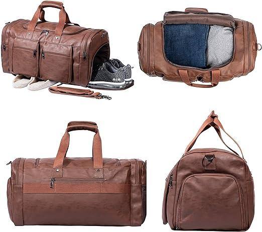 Men’s Leather Duffel Bag – Carry-On Travel 52L Travel