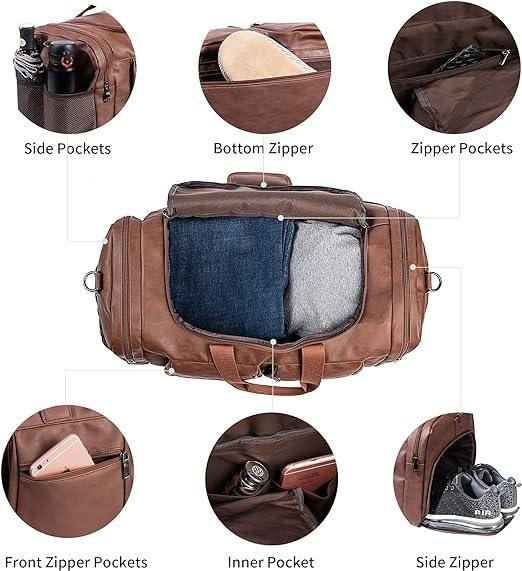 Men’s Leather Duffel Bag – Carry-On Travel 52L Travel