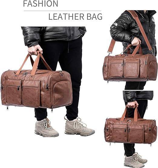 Men’s Leather Duffel Bag – Carry-On Travel 52L Travel