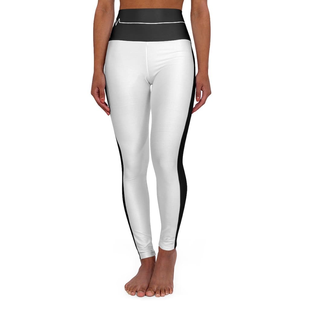 High Waisted Yoga Leggings - White and Black White Bordered Beating