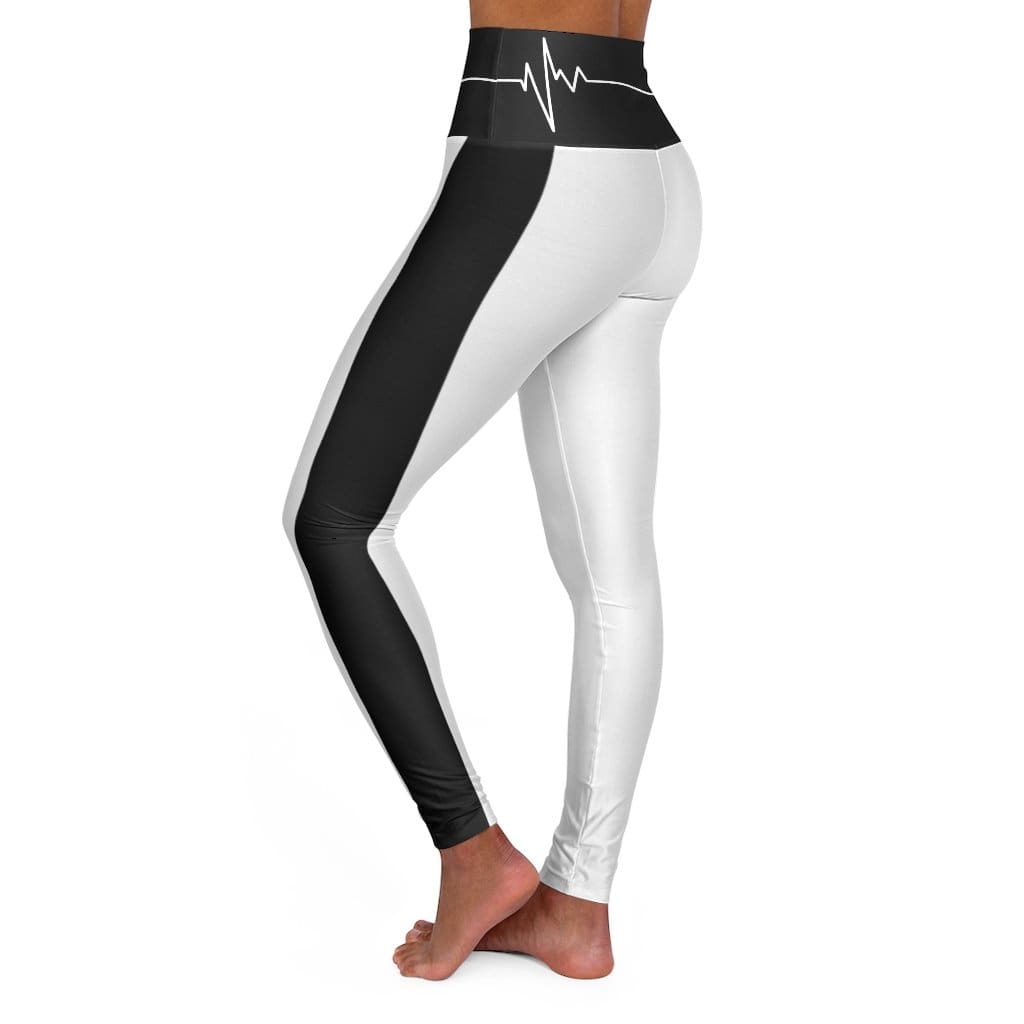 High Waisted Yoga Leggings - White and Black White Bordered Beating