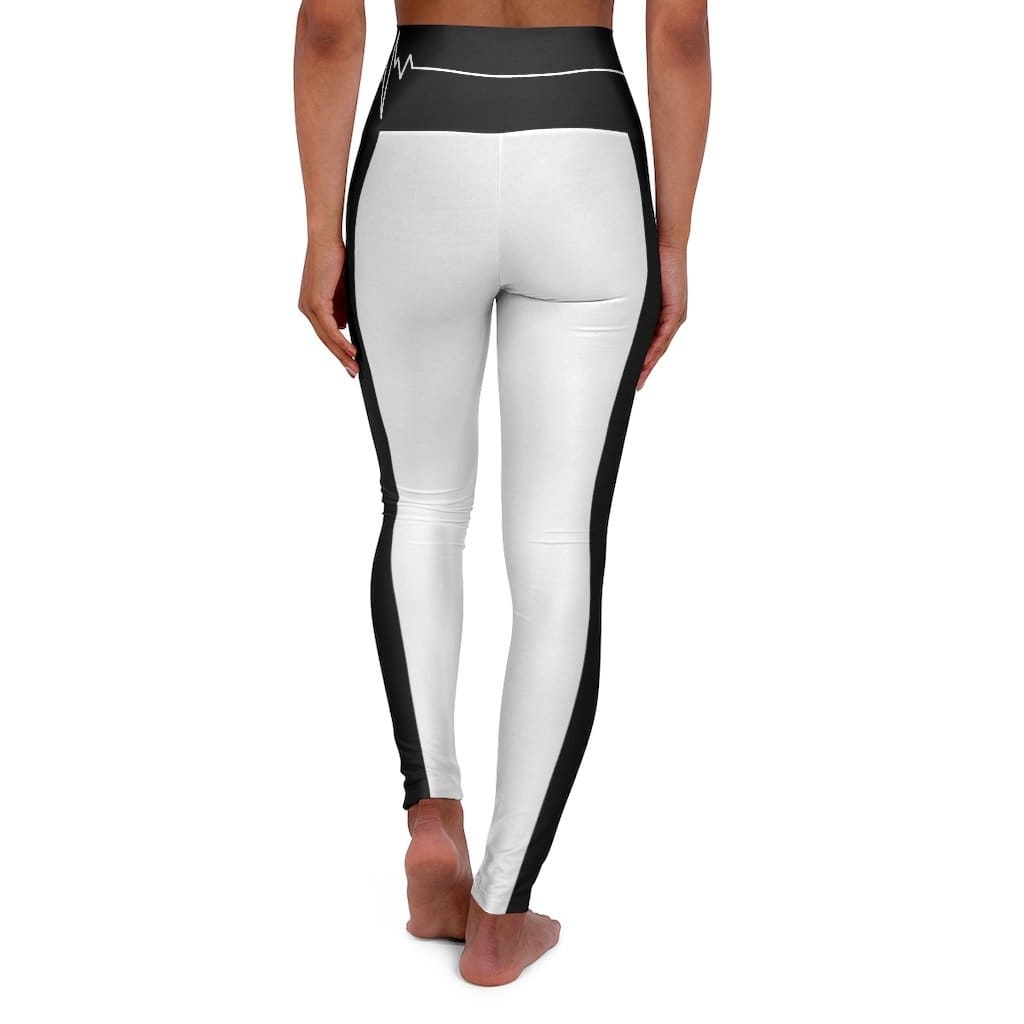 High Waisted Yoga Leggings - White and Black White Bordered Beating
