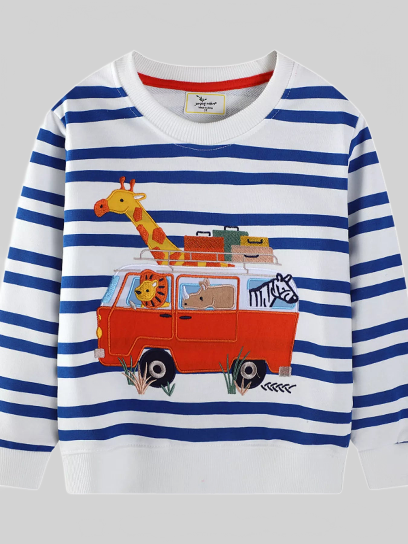 Toddler Boys Striped Animal Adventure Embroidered Sweatshirt